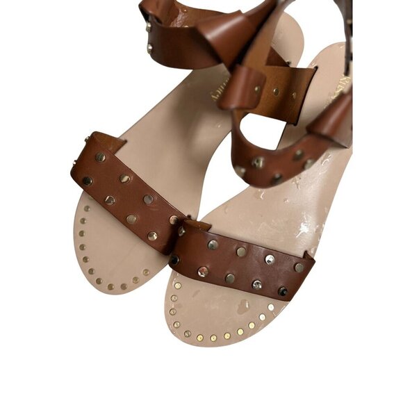 Russell Bromley London Ankle Sandals Brown Leather Gold Coin Greek Style - Picture 4 of 13